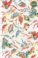 Digitally Printed Fabric with Aqua Effect Brush Effect Birds and Leaves Pattern